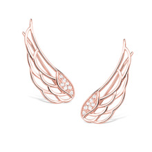 Srebrne kolczyki pr. 925 nausznice skrzydła z cyrkoniami pozłacane różowym złotem