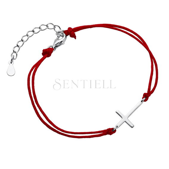 Srebrna pr.925 bransoletka z czerwonym sznurkiem - krzyż