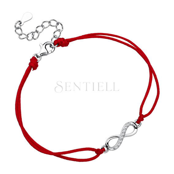 Srebrna pr.925 bransoletka z czerwonym sznurkiem - nieskończoność z cyrkoniami