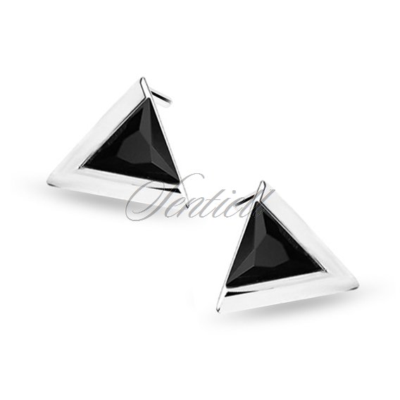 Srebrne kolczyki pr.925 trójkąty z czarną cyrkonią