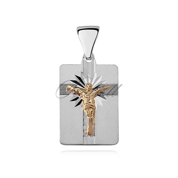 Srebrny diamentowany medalik pr.925 Jezus na krzyżu, pozłacany 