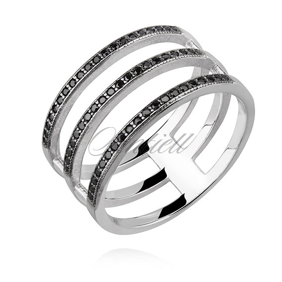 Srebrny, duży pierścionek pr.925 cyrkonia czarna