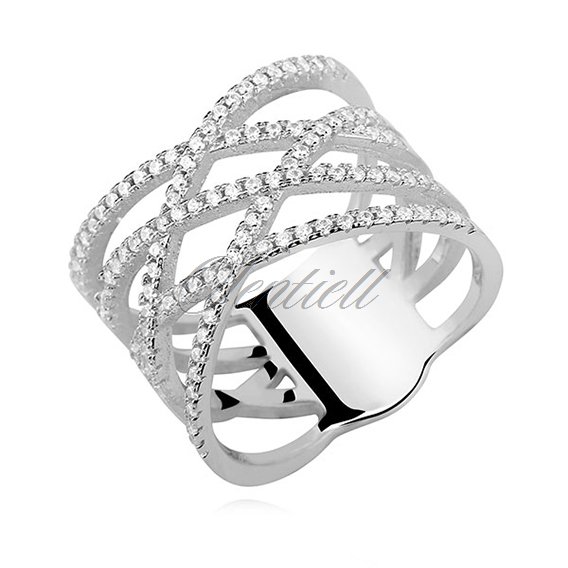 Srebrny, duży pierścionek skrzyżowany pr.925 cyrkonia biała