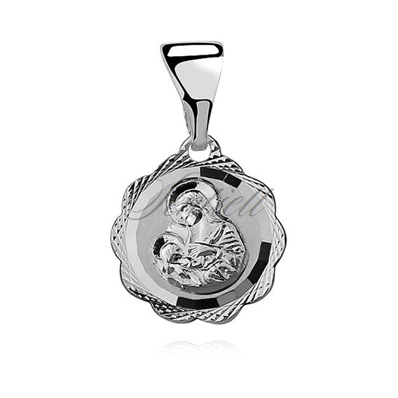 Srebrny medalik Matka Boska Karmiąca diamentowany
