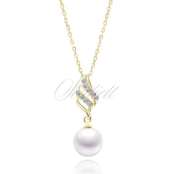 Srebrny pozłacany naszyjnik pr.925 perła z cyrkoniami