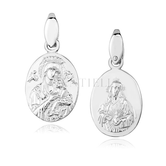 Srebrny (pr.925) medalik diamentowany Matka Boska Nieustającej Pomocy / Serce Jezusa - dwustronny