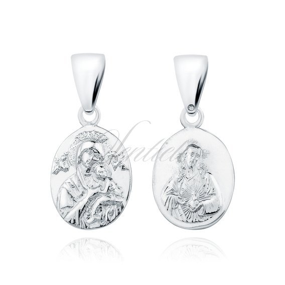 Srebrny (pr.925) medalik diamentowany Matka Boska Nieustającej Pomocy / Serce Jezusa - dwustronny